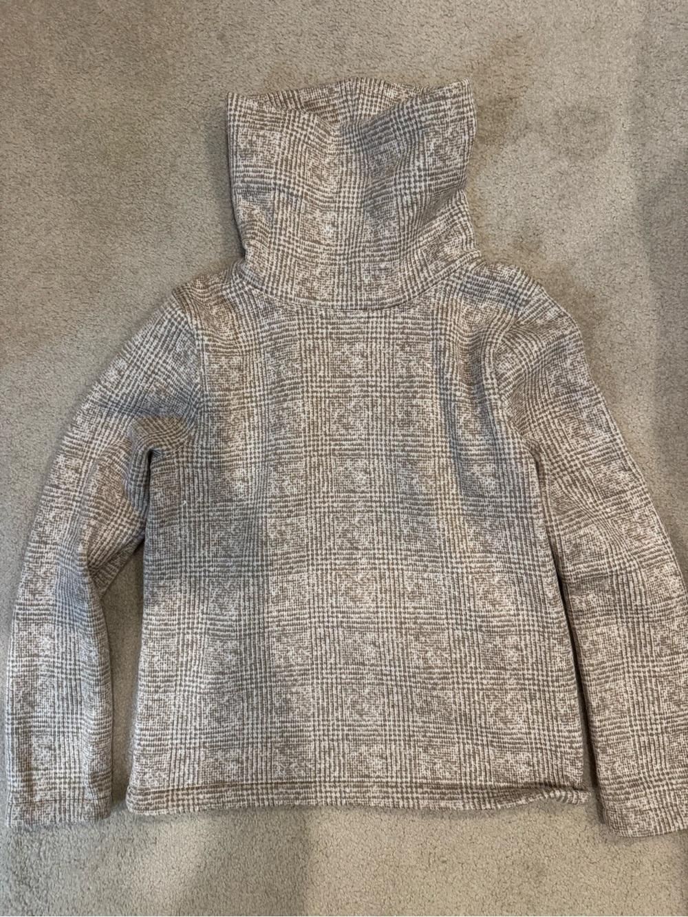 J. Crew Factory Cream and Gray Plaid Funnel Neck Sweater